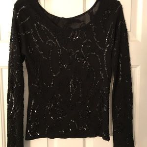 Black sequin top, slightly see thru fabric